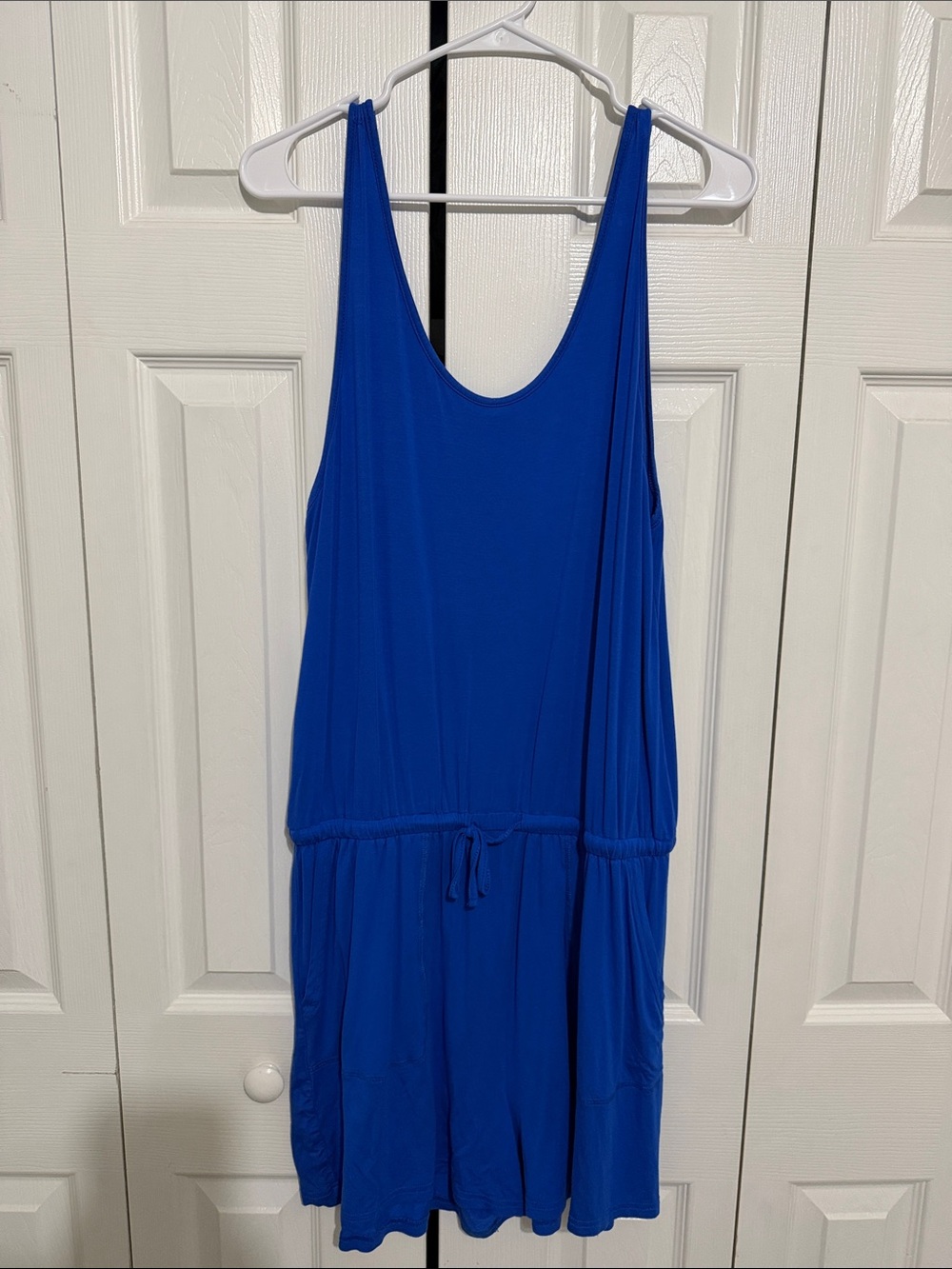 Blue Sleeveless One-Piece Romper with Drawstring Waist